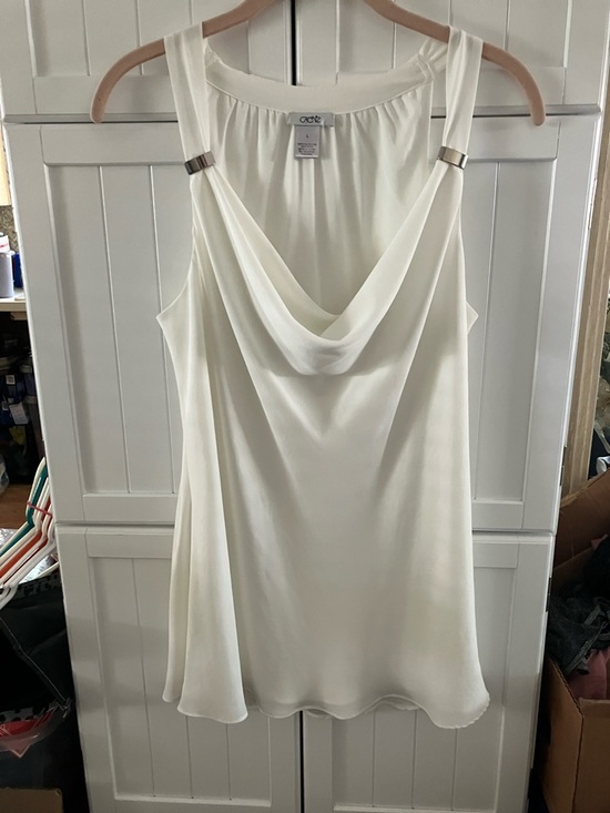 Cache Tops - Cache Cream Cowl Neck Sleeveless Camisole with Metal Strap Accents
